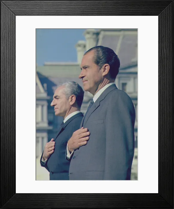 Framed Print : President Nixon and the Shah of Iran stand at his White House arrival ceremony. Oct. 11 1971