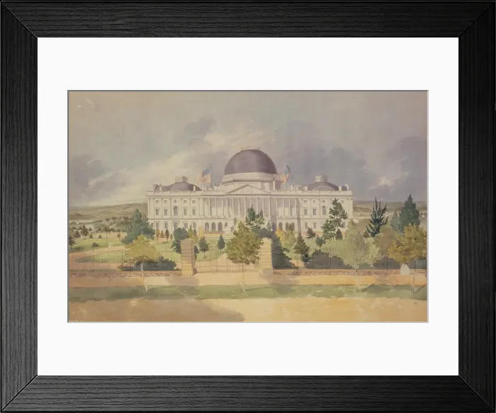 Framed Print : United States Capitol Building in 1828. Watercolor painting of east from by American artist, John Rubens Smith