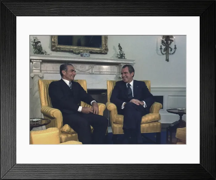 Framed Print : President Nixon and the Shah of Iran meeting in the Oval Office. July 24 1973