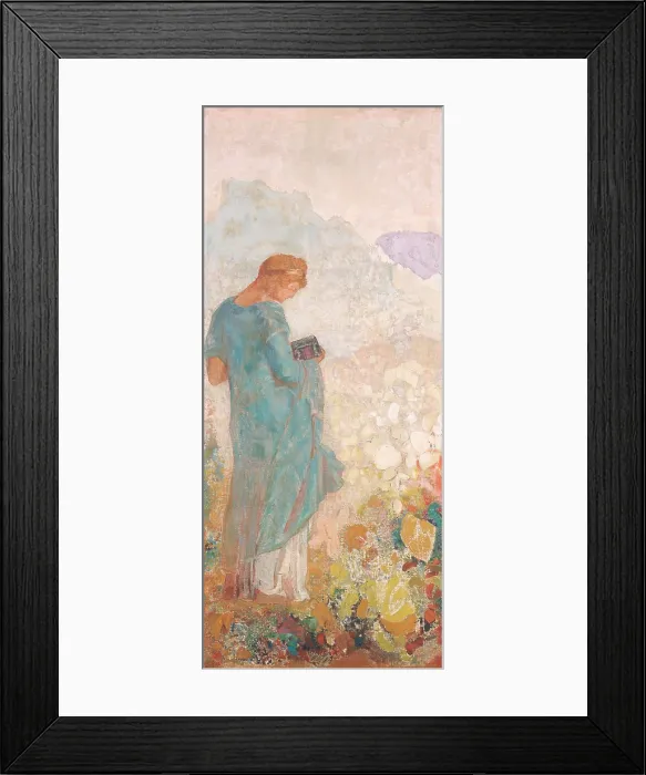 Framed Print : Pandora, by Odilon Redon, 1910-12, French painting, oil on canvas. From Greek myth, Pandora concentrates on the box she must not open under any circumstances