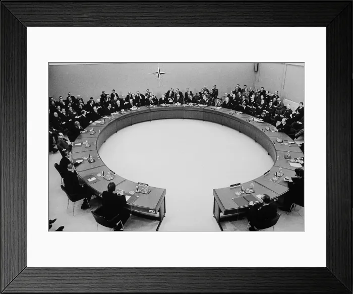Framed Print : President Nixon addresses the North Atlantic Treaty Organization NATO on the 20th anniversary of the anti-communist alliance. Feb. 24 1969