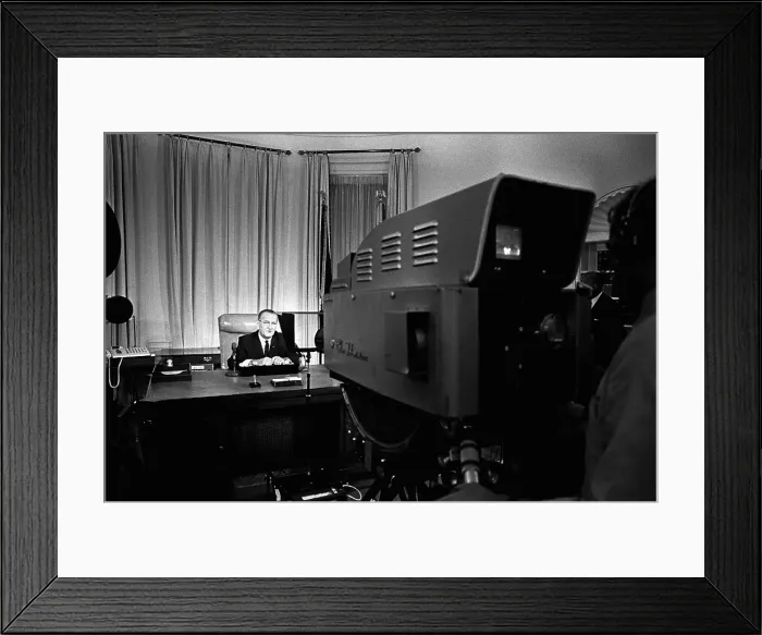 Framed Print : President Lyndon Johnson delivering a televised address concerning civil unrest in American cities after the Detroit Riot resulted in the death of 43 Framed Print : President Lyndon Johnson delivering a televised address concerning civil unrest in American cities after the Detroit Riot resulted in the death of 43