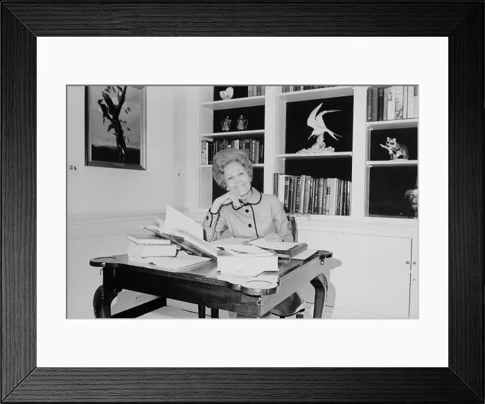 Framed Print : First Lady Pat Nixon working at a small desk in the White House. Ca. 1969-74 Framed Print : First Lady Pat Nixon working at a small desk in the White House. Ca. 1969-74