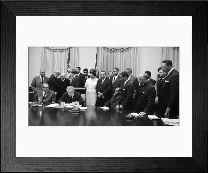 Framed Print : President Lyndon Johnson met with Civil Rights leaders before the National Cathedral memorial service for Martin Luther King. April 5, 1968