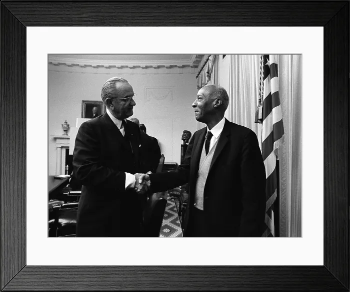 Framed Print : Lyndon Johnson shakes hands with A. Philip Randolph (1889-1979)