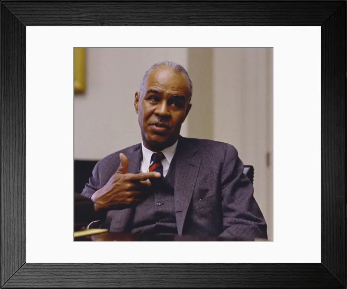 Framed Print : Roy Wilkins (1901-1981), Executive Director of the NAACP. Photo taken during a White House meeting the President Lyndon Johnson. April 30, 1968