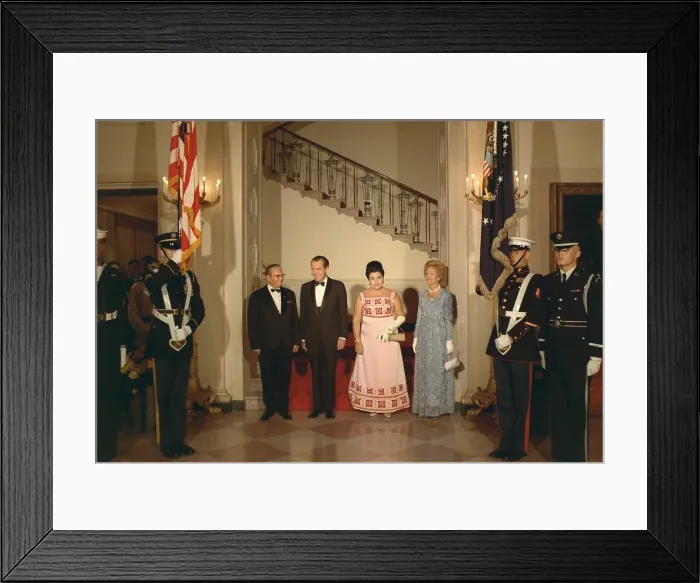 Framed Print : President and Pat Nixon pose with Yugoslav President Josip Broz Tito and Jovanka Tito before a state dinner in their honor. Oct. 28 1971