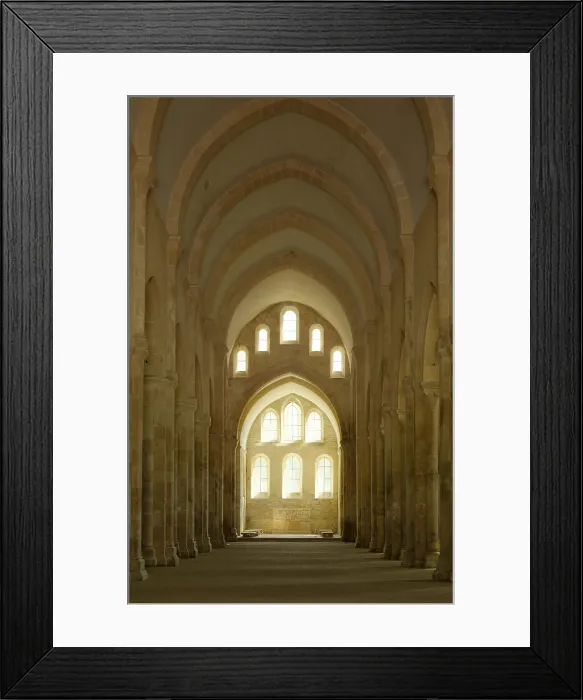 Framed Print : FRANCE. Bitis. Abbey of Fontenay. Cistercian monastery founded in 1119 by Bernardo de Claraval. Church from 1140-47. View of the main nave with barrel vaults. Romanesque art