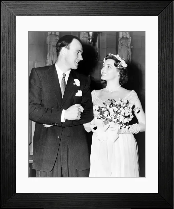 Framed Print : Patricia Neal (b. 1926) and Roald Dahl (1916-1990), smiling at each after their wedding in 1953