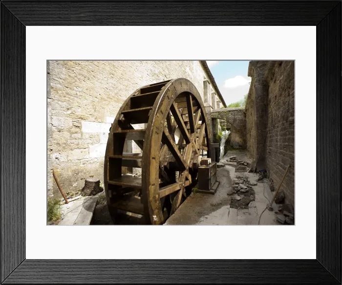 Framed Print : FRANCE. Bitis. Abbey of Fontenay. Cistercian monastery founded in 1119 by Bernardo de Claraval.Waterwheel next to the Forging Hall. Romanesque art. Architecture