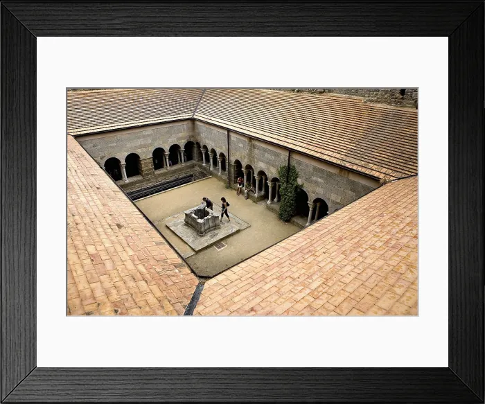 Framed Print : SPAIN. Port de la Selva. Monastery of Sant Pere de Rodes. Benedictine bay built in 10th c. Main cloister from 12thc. Romanesque art