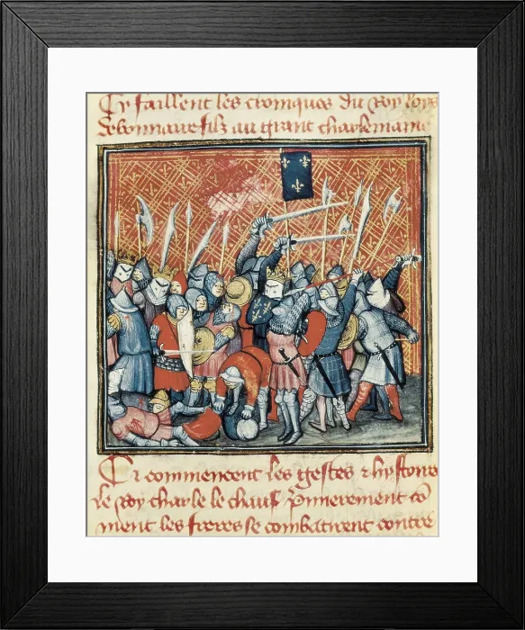 Framed Print : Chronicle of Charles II of France. Illustration from 'Grandes Chroniques de France' (14th century). FRANCE. Chantilly. Musee Conde (Conde Museum) Framed Print : Chronicle of Charles II of France. Illustration from 'Grandes Chroniques de France' (14th century). FRANCE. Chantilly. Musee Conde (Conde Museum)