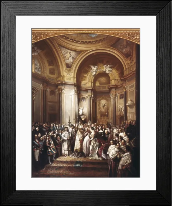 Framed Print : BENJUMEA, Rafael (19th c.). Bapstism of H.R.M the Infanta Isabel Princess of Asturias. Held in Madrid in 1831. Oil on canvas. SPAIN. Aranjuez. Royal Palace of Aranjuez. - J