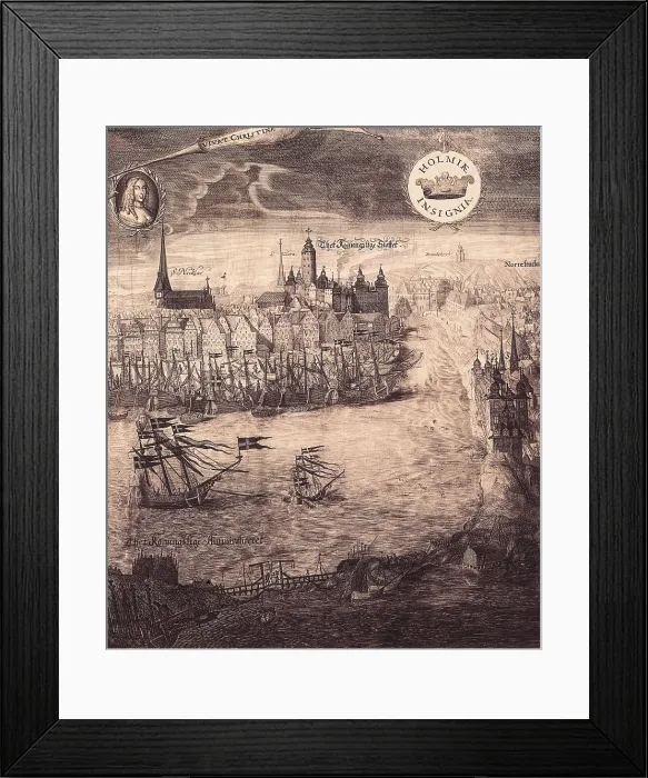 Framed Print : Stockholm in 17th c. with a portrait of Queen Christina of Sweden. Engraving. - Iberfoto / Everett Collection (253756)**US SALES ONLY** Framed Print : Stockholm in 17th c. with a portrait of Queen Christina of Sweden. Engraving. - Iberfoto / Everett Collection (253756)**US SALES ONLY**