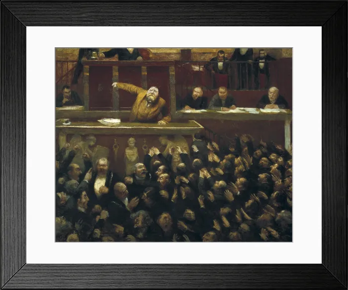 Framed Print : VEBER, Jean (1868-1928). Jean Jaurs Speaking at the Tribune of the Chamber of Deputies. 1903. Oil on canvas. FRANCE. Paris. Musee Carnavalet (Carnavalet Museum)