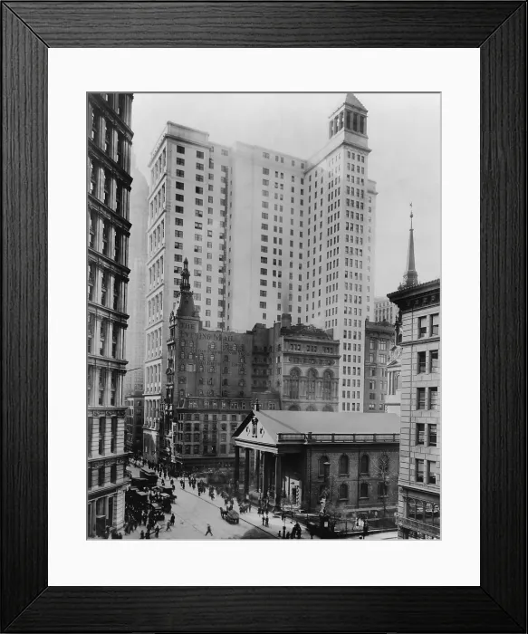 Framed Print : New York City's Broadway in the downtown Financial District in 1916. In the foreground is St Framed Print : New York City's Broadway in the downtown Financial District in 1916. In the foreground is St