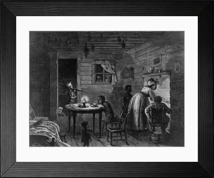 Framed Print : Ku Klux Klansman aiming his rifle into an African American home dramatizes the menace of the Klan in spite Federal laws passed in 1870 and 1871