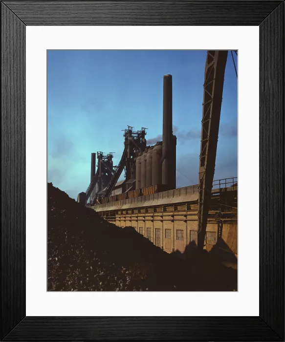 Framed Print : Blast furnaces and iron ore at the Carnegie-Illinois Steel Corporation mills, Etna, Pennsylvania. November 1941
