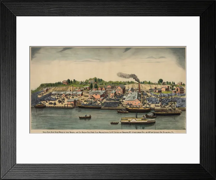 Framed Print : John Maxwell and the Bigelow Blue Stone Co. at Malden, Ulster Co. N.Y. quarried and cut deep blue sandstone. Due to its fine grain and durability it was used as a building stone