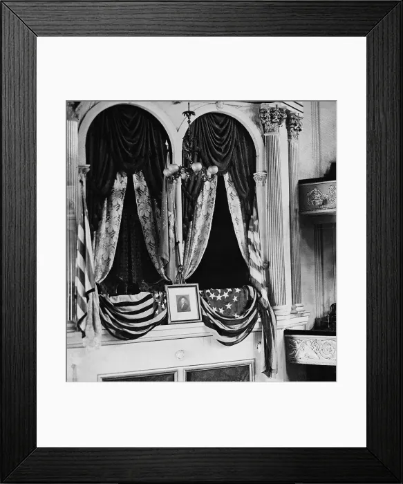Framed Print : Abraham Lincoln's assassination took place in the flag draped President's box at Ford's Theatre on April 14, 1865