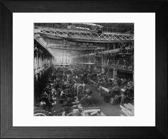 Framed Print : Krupp cannon manufacturing in Essen, Germany. The Krupp supported Germany's pre-World War I arms buildup where it had a near monopoly in heavy arms manufacture. Ca. 1910 Framed Print : Krupp cannon manufacturing in Essen, Germany. The Krupp supported Germany's pre-World War I arms buildup where it had a near monopoly in heavy arms manufacture. Ca. 1910