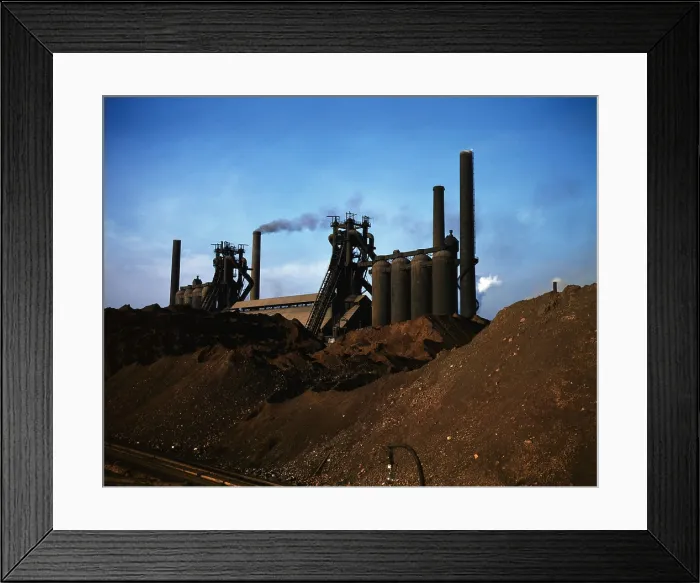 Framed Print : Blast furnaces and iron ore at the Carnegie-Illinois Steel Corporation mills, Etna, Pennsylvania. November 1941