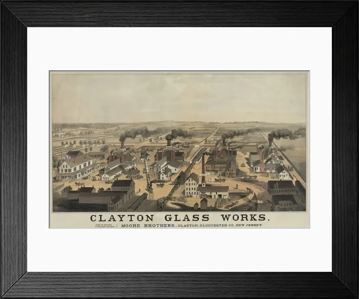 Framed Print : Clayton Glass Works was one of the largest glass manufacturers in the U.S. in the 1860s