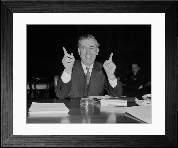 Framed Print : Henry Wallace, Sec. of Agriculture, smiles and gestures for the camera. 1939-40. (BSLOC_2013_6_190)