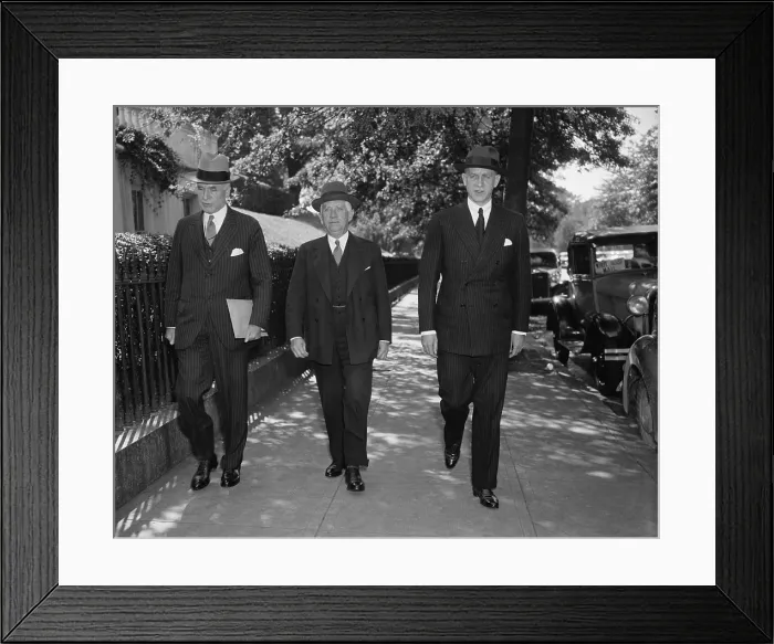 Framed Print : FDR's foreign relations advisors after a White House meeting. Oct. 8, 1937. L-R: Sec. of State Cordell Hull; Norman H
