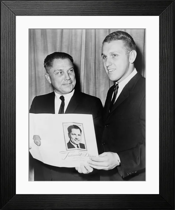 Framed Print : James P. Hoffa (B. 1941), with his father James R. Hoffa (1913-1975), at testimonial dinner in 1966