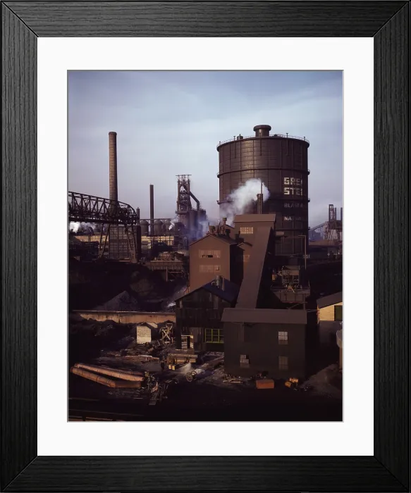 Framed Print : Hanna furnaces of the Great Lakes Steel Corporation, Detroit, Michigan. The tank stores gas from the coke oven Framed Print : Hanna furnaces of the Great Lakes Steel Corporation, Detroit, Michigan. The tank stores gas from the coke oven