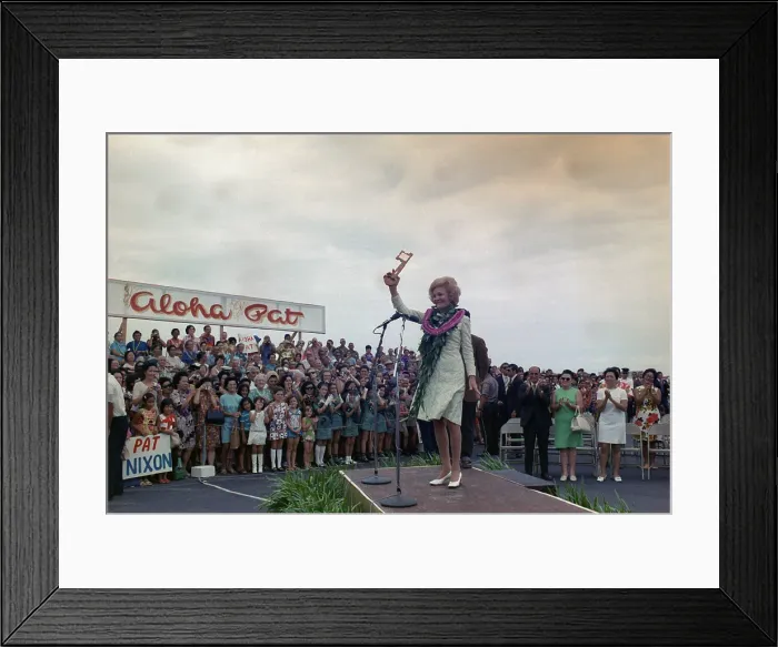 Framed Print : First Lady campaigning in Hawaii. A crowd of mostly women applaud as Pat Nixon receives a Key to the City of Hilo on the Big Island. Aug. 31 1972 Framed Print : First Lady campaigning in Hawaii. A crowd of mostly women applaud as Pat Nixon receives a Key to the City of Hilo on the Big Island. Aug. 31 1972
