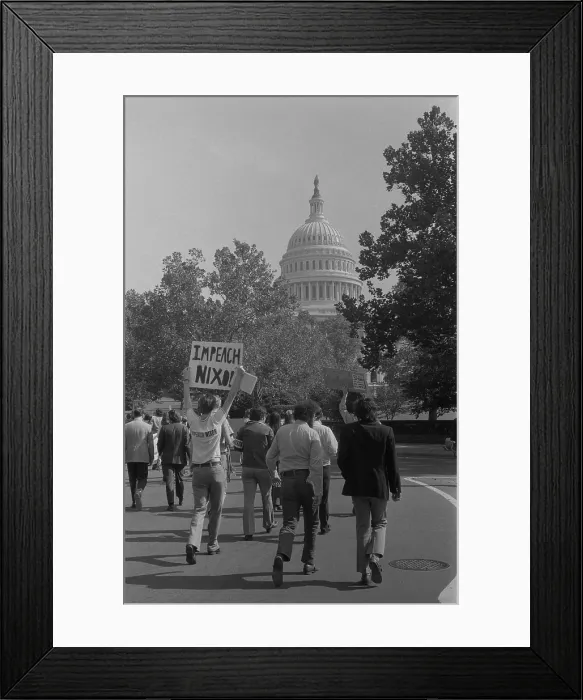 Framed Print : Demonstrators with Impeach Nixon sign near the U.S. Capitol in Washington D.C. Oct. 22 1973