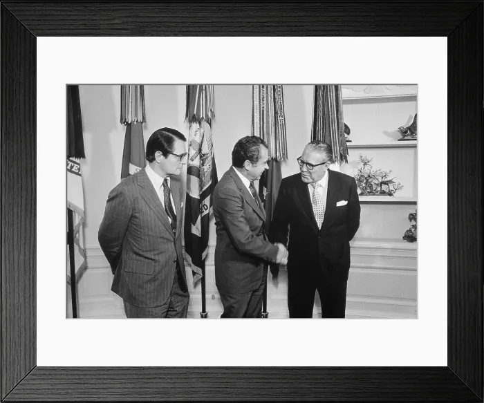 Framed Print : President Nixon with Attorney-General Eliott Richardson and FBI Director-designate Clarence Kelly. Kelley replaced L