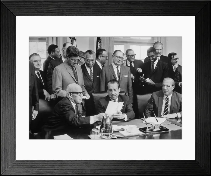 Framed Print : President Nixon signing Executive Order 11491 with labor leaders