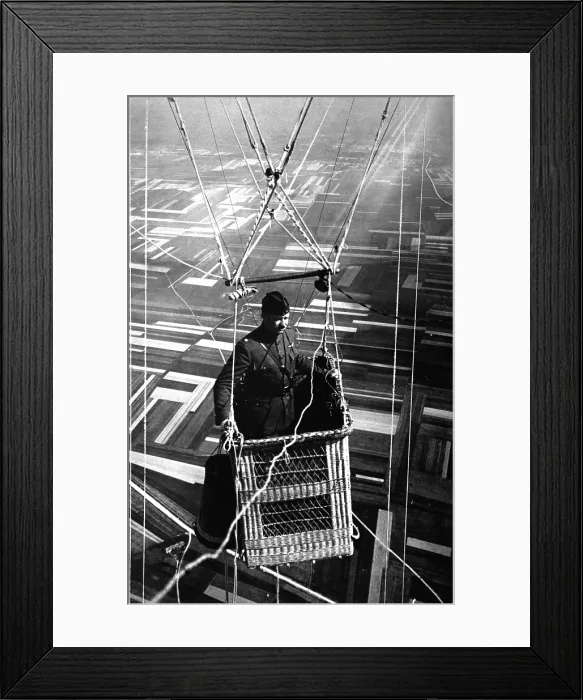 Framed Print : Close-up view of an American major in the basket of an observation balloon over territory near the World War I front lines. France. June 1918