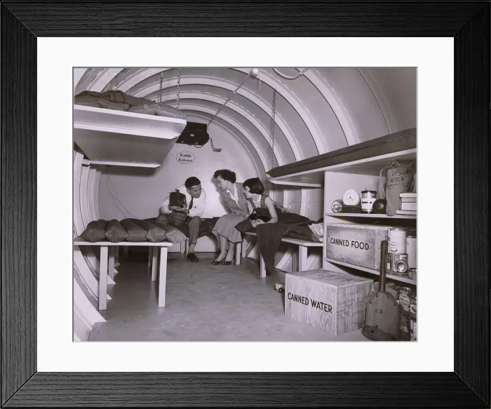 Framed Print : Interior of an underground atomic fallout shelter on Long Island, New York 1955
