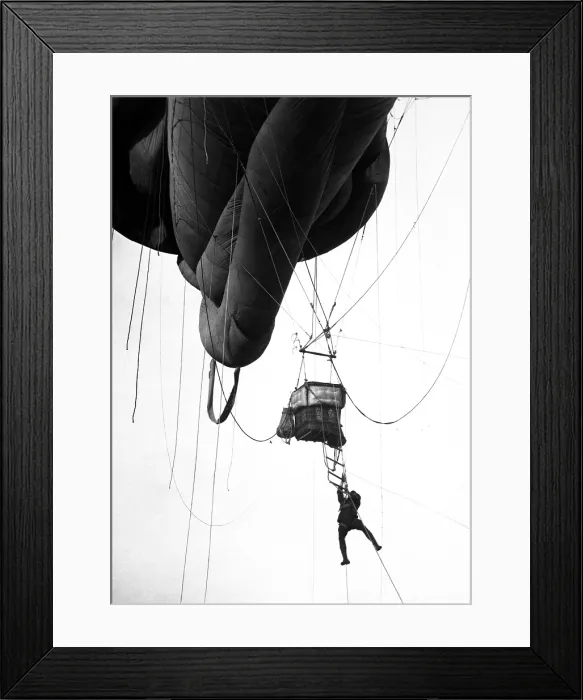 Framed Print : World War I aerial Naval observer coming down from a Blimp type balloon after U-Boat scouting somewhere on the U.S. Atlantic Coast. Ca. 1918 Framed Print : World War I aerial Naval observer coming down from a Blimp type balloon after U-Boat scouting somewhere on the U.S. Atlantic Coast. Ca. 1918