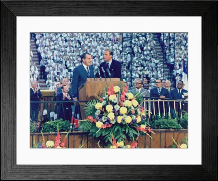 Framed Print : Nixon appeared at one of Billy Graham's revivals in East Tennessee in 1970. Nixon was the first President to give a speech from an evangelist's platform