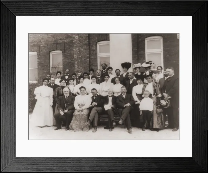 Framed Print : Tuskegee Institute faculty with their patron Andrew Carnegie at Tuskegee Alabama 1906. Seated in front row L to R R.C. Ogden Mrs. Booker T. Washington Booker T
