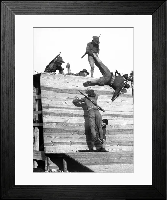Framed Print : Soldiers scaling a wall during basic training Camp Wadsworth, S.C. World War I. Ca. 1918 Framed Print : Soldiers scaling a wall during basic training Camp Wadsworth, S.C. World War I. Ca. 1918