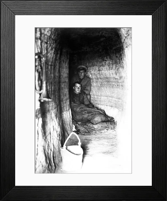 Framed Print : World War I British troops in bomb proof shelter on the West Beach during the Dardanelles Campaign. Ca. 1915