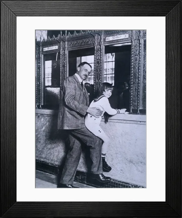 Framed Print : A.P. Giannini helps child actor Jackie Coogan up to the teller's window at the Bank of Italy renamed Bank of America after a 1928 merger Framed Print : A.P. Giannini helps child actor Jackie Coogan up to the teller's window at the Bank of Italy renamed Bank of America after a 1928 merger