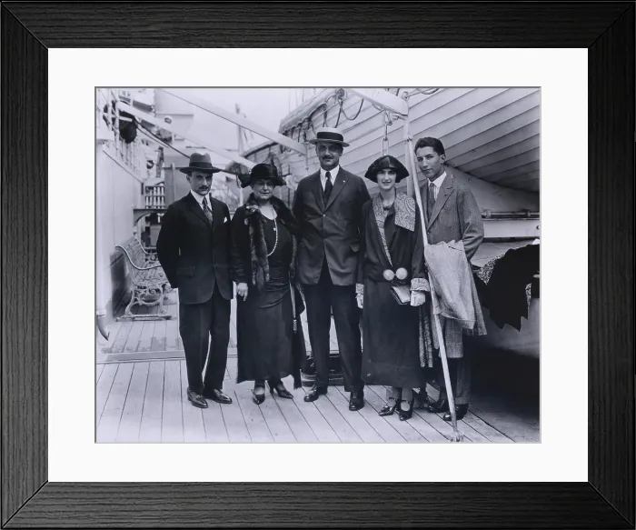 Framed Print : Amadeo Peter Giannini 1870-1949 with his family aboard S.S. Guilio Cesare on July 13 1923