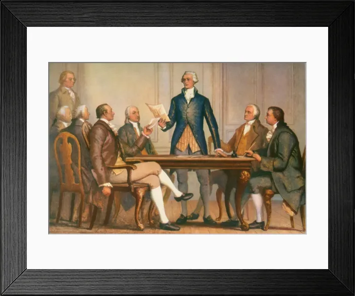 Framed Print : Alexander Hamilton 1755-1804 reading the Bank of New York's constitution which he founded in 1784. It was a private bank which opened with a regional monopoly Framed Print : Alexander Hamilton 1755-1804 reading the Bank of New York's constitution which he founded in 1784. It was a private bank which opened with a regional monopoly