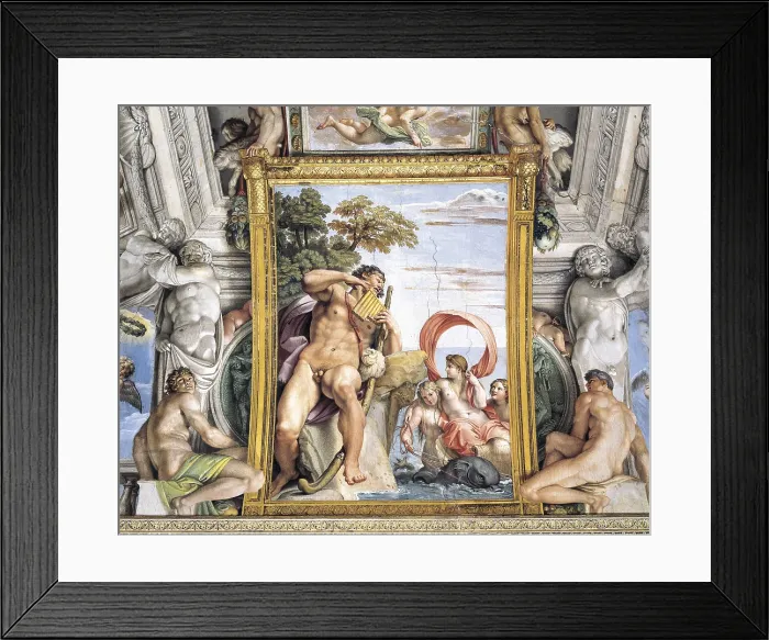 Framed Print : CARRACCI, Agostino (1557-1602); CARRACHE, Annibale. The Galleria Farnese. 1597-1602. ITALY. Rome. Farnese Palace. The cyclops Polyphemus trying to seduce Galatea. Baroque art