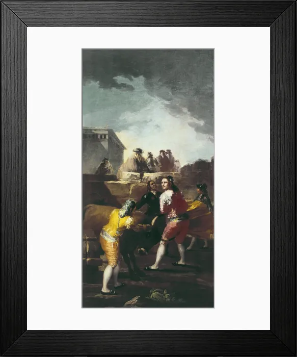 Framed Print : GOYA Y LUCIENTES, Francisco de (1746-1828). Fight with a Young Bull. 1780. Painted for the Princes Bedroom of El Pardo. Oil on canvas. SPAIN. Madrid. Prado Museum