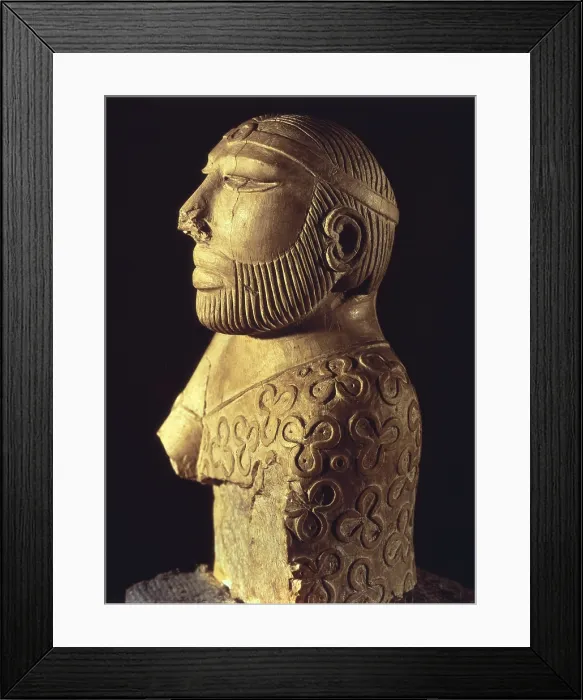 Framed Print : King-priest. ca. 2000 BC. Limestone. Bronze Age. Sculpture on rock. PAKISTAN. Karachi. National Museum of Pakistan. Proc: PAKISTAN. Mohenjo-Daro