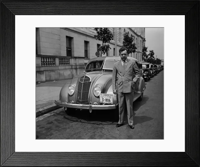 Framed Print : Senator Huey Long stands beside his Desoto car in Washington, D.C. 1935