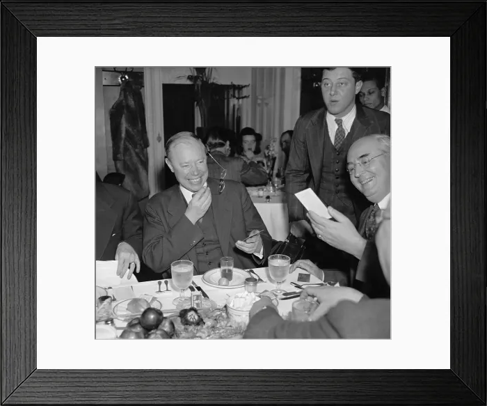 Framed Print : Sen. Robert A. Taft, with a laughing group of dinners. Feb. 1940. The son of President Howard Taft was one of the front runners for the 1940 Republican Presidential Nomination Framed Print : Sen. Robert A. Taft, with a laughing group of dinners. Feb. 1940. The son of President Howard Taft was one of the front runners for the 1940 Republican Presidential Nomination